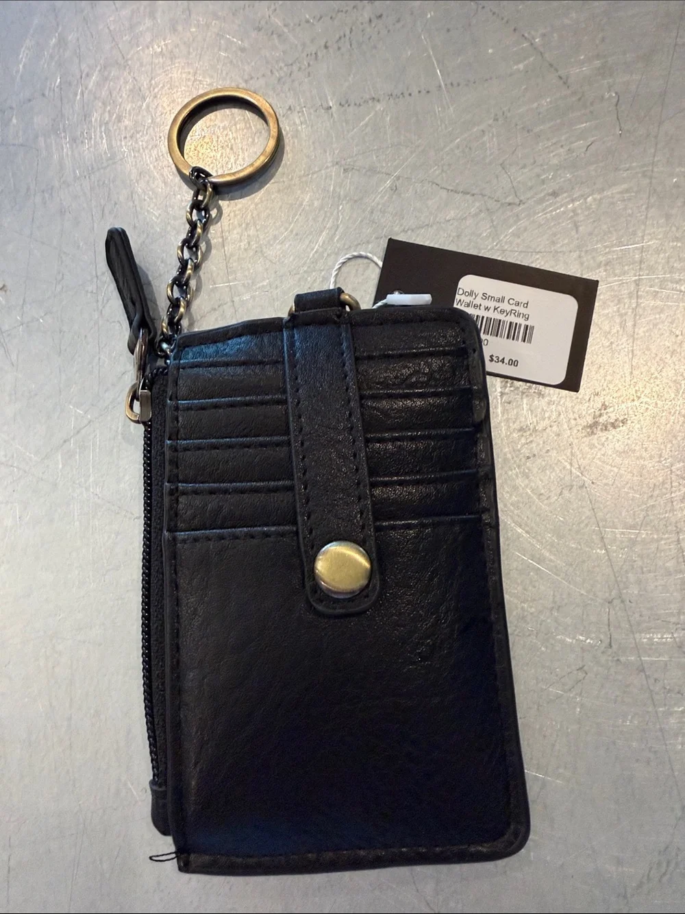 JOY- Black Leather Card Holder Keychain